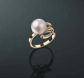 Кольцо с жемчугом бриллианты к-3912жб: белый морской жемчуг, золото 585°