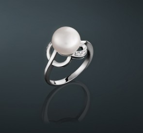 Серебряное кольцо с жемчугом к-300065: белый пресноводный жемчуг, серебро 925°