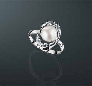Серебряное кольцо с жемчугом к-211267: белый пресноводный жемчуг, серебро 925°