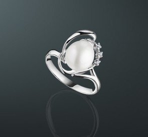 Серебряное кольцо с жемчугом к-211283: белый пресноводный жемчуг, серебро 925°
