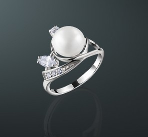 Серебряное кольцо с жемчугом к-211292: белый пресноводный жемчуг, серебро 925°