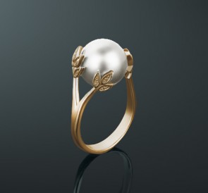 Кольцо с жемчугом кп-65жб: белый морской жемчуг, золото 585°
