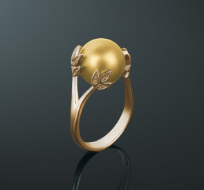 Кольцо с жемчугом кп-65жз: золотистый морской жемчуг, золото 585°
