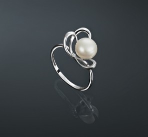 Серебряное кольцо с жемчугом к-130839: пресноводный жемчуг, серебро 925°