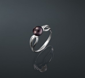 Серебряное кольцо с жемчугом к-140805-ч: чёрный пресноводный жемчуг, серебро 925°