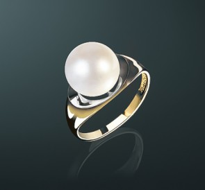 Золотое кольцо с жемчугом к-140864: белый пресноводный жемчуг, золото 585°