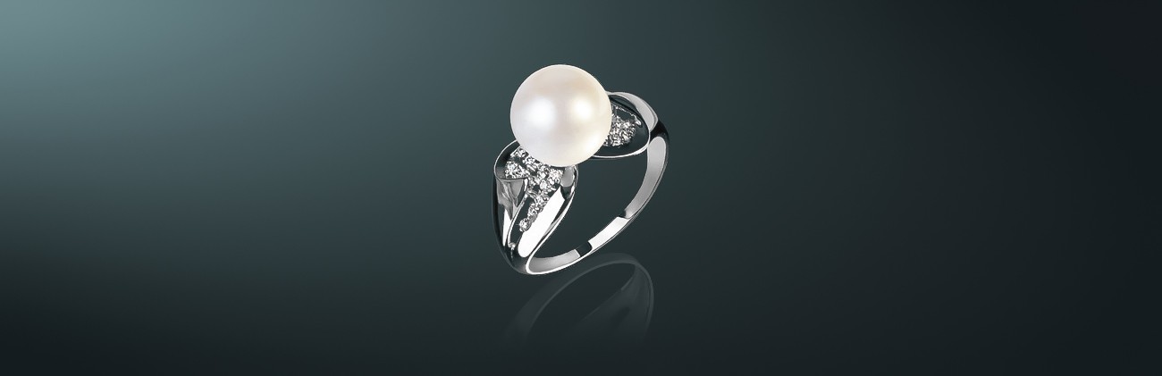Кольцо с белым пресноводным жемчугом класса ААА (высший): золото 585˚, бриллианты, государственное пробирное клеймо. к-110882б #2
