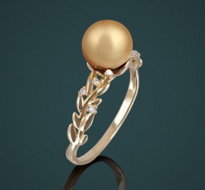 Золотое кольцо с жемчугом AKOYA к-110627жз: золотистый морской жемчуг, золото 585°