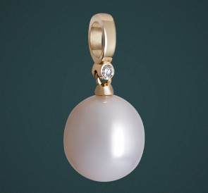 Подвеска с жемчугом (10,5 - 11 мм) бриллианты п-310643жб: белый морской жемчуг, золото 585°