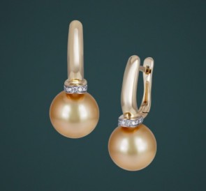 Серьги с жемчугом бриллианты с-210659жз: золотистый морской жемчуг, золото 585°