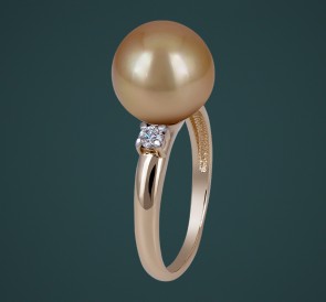 Кольцо с жемчугом к-110654жз: золотистый морской жемчуг, золото 585°