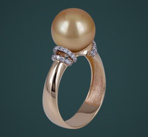 Кольцо с жемчугом к-110658жз: золотистый морской жемчуг, золото 585°