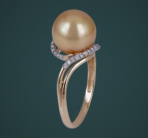 Кольцо с жемчугом бриллианты к-110661жз: золотистый морской жемчуг, золото 585°