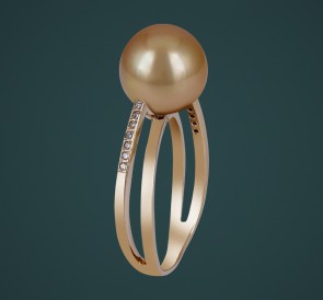 Кольцо с жемчугом к-110666жз: золотистый морской жемчуг, золото 585°