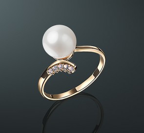 Золотое кольцо с жемчугом к-1816: белый пресноводный жемчуг, золото 585°