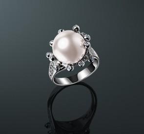 Кольцо с жемчугом бриллианты кп-02бб: белый морской жемчуг, золото 585°